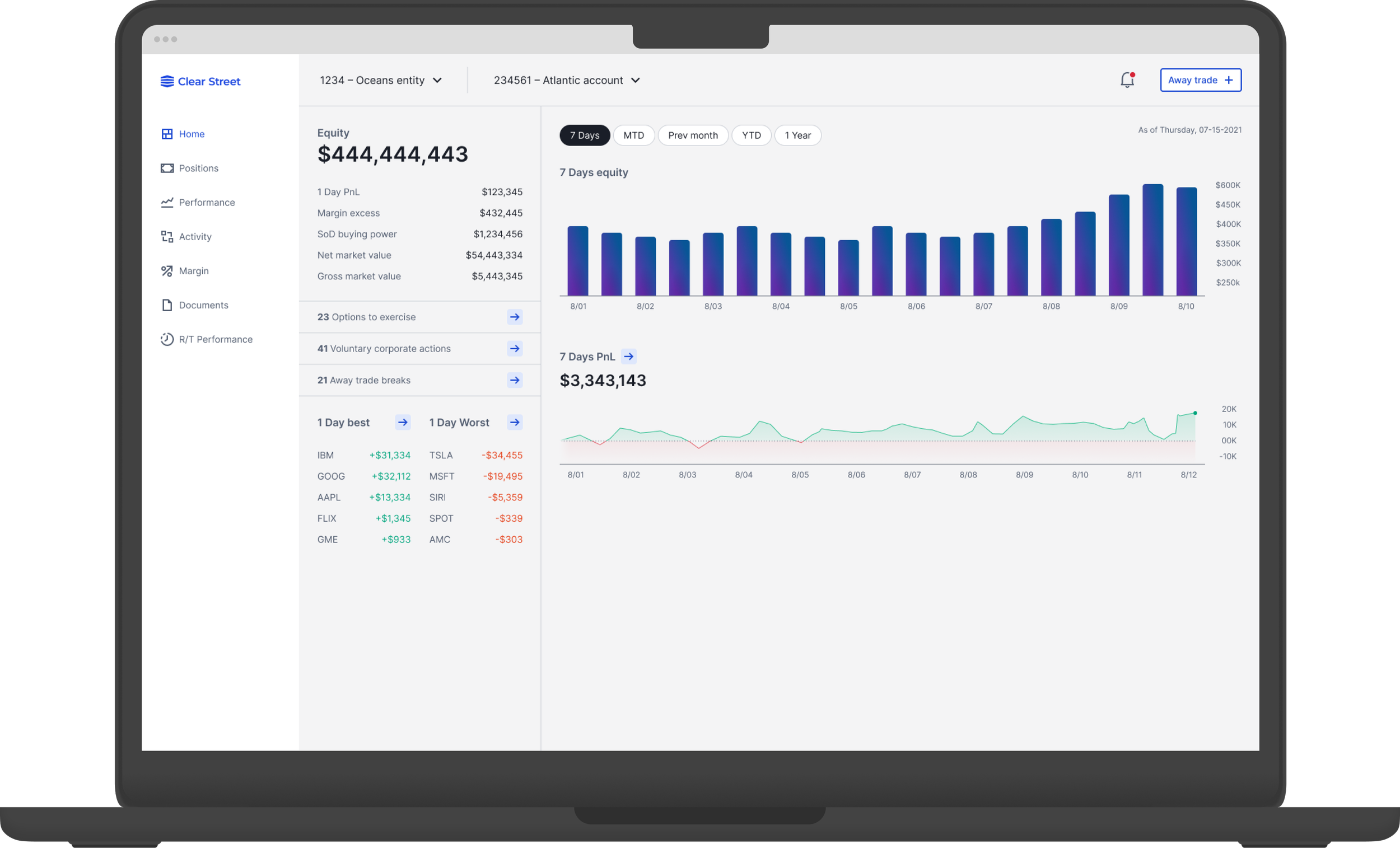 Client Portal: on-demand institutional portfolio reporting, shown on a laptop