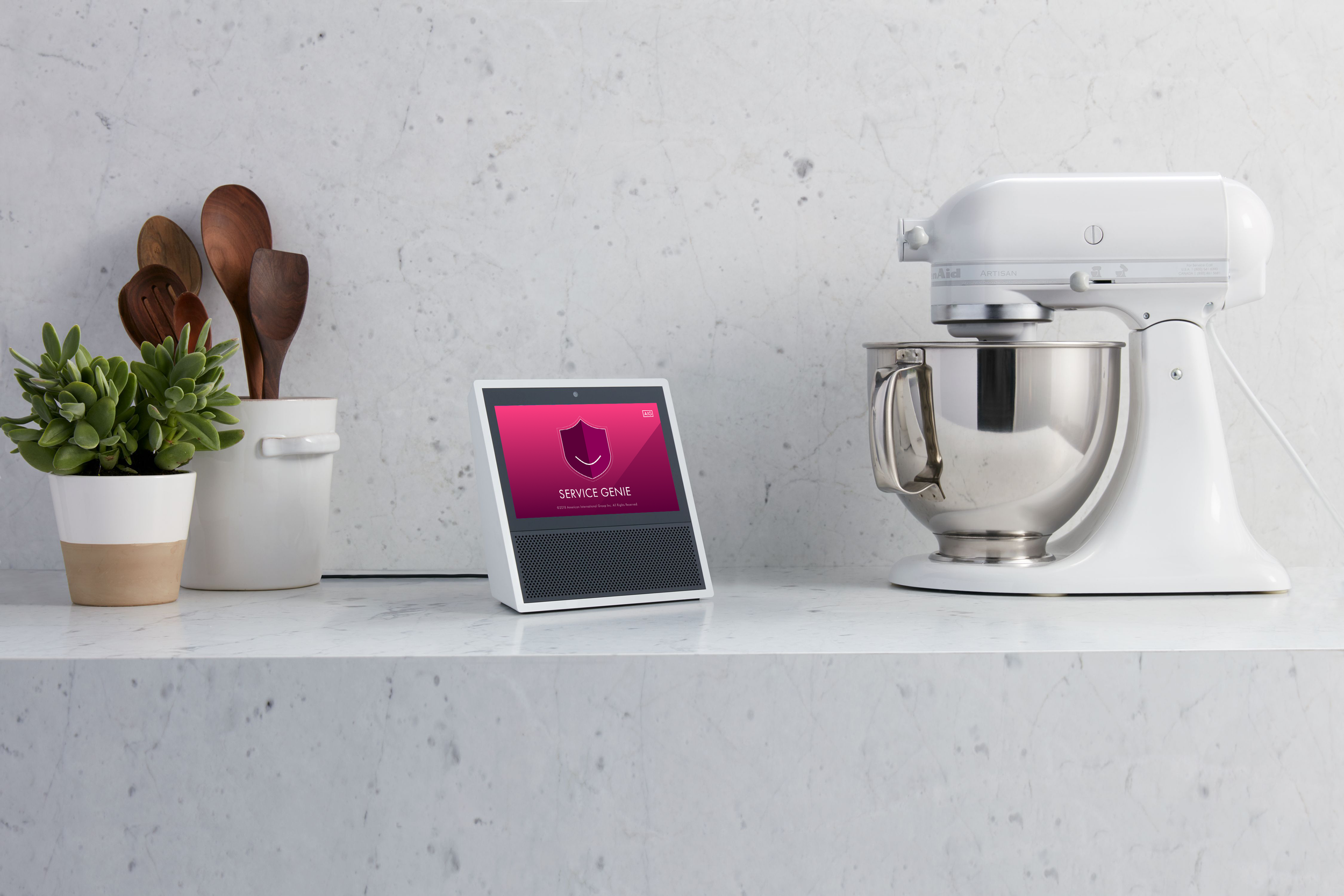 Service Genie: AIG voice and UI concept, kitchen-counter scene